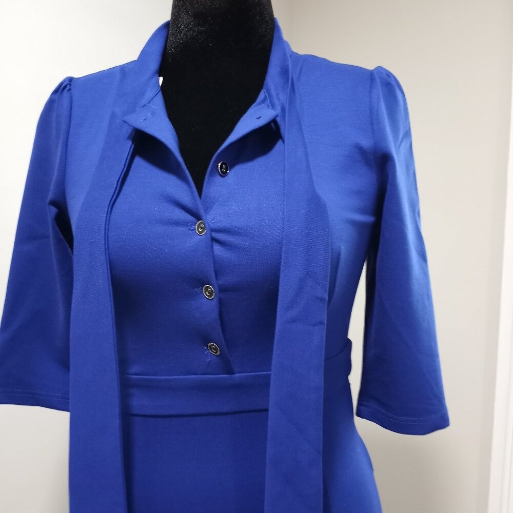 STYLEWE BLUE FIT & FLARE DRESS WITH 3/4 SLEEVE & NECKTIE WOMEN SIZE L - Picture 3 of 15